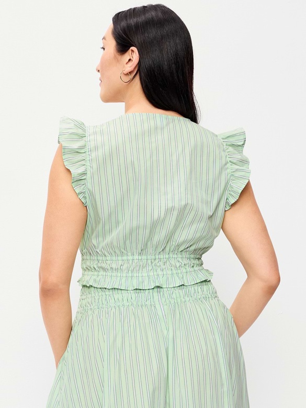 Old Navy Mint Green Striped V-Neck Ruffle Crop Top - Picture 2 of 9